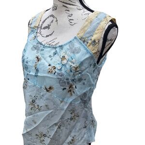 J. Jill NWT Whimsical‎ Sleeveless Light Blue Floral Semi Sheer Blouse Top Small